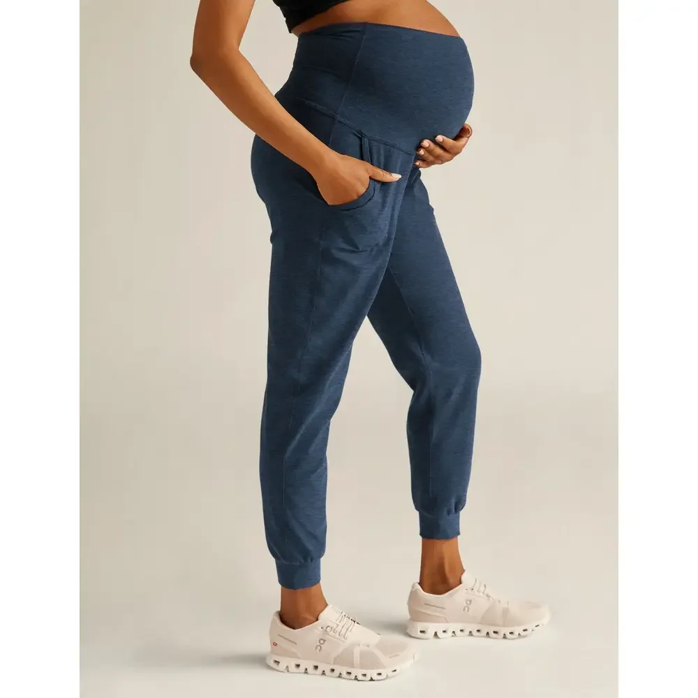 Beyond Yoga Spacedye Beyond the Bump Maternity Midi Jogger in Blue - Picture 1 of 2